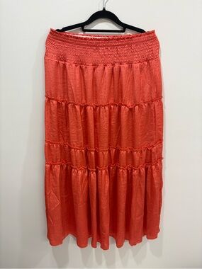 Smocked Waist Tiered Maxi Skirt — Coral